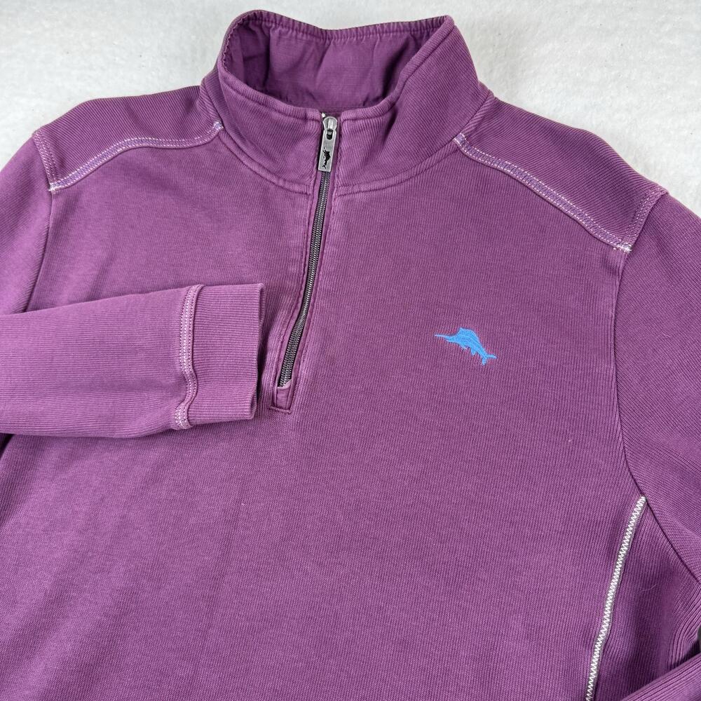 Tommy Bahama Sweatshirt Mens Size L Purple 1/4 Zip Mock Neck Knit Pullover